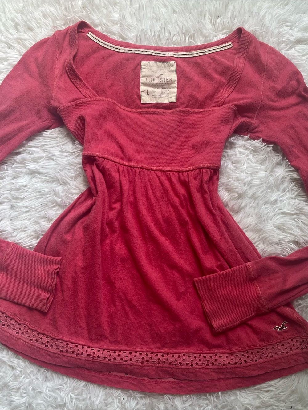 Vintge Y2K Hollister Women's pink Long-Sleeve Babydoll Top